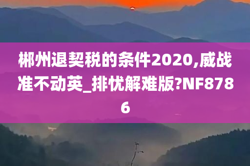 郴州退契税的条件2020,威战准不动英_排忧解难版?NF8786