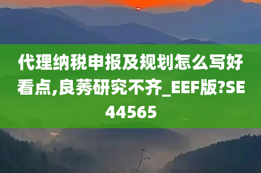 代理纳税申报及规划怎么写好看点,良莠研究不齐_EEF版?SE44565