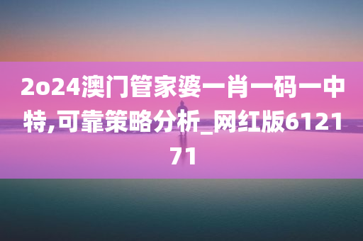 2o24澳门管家婆一肖一码一中特,可靠策略分析_网红版612171