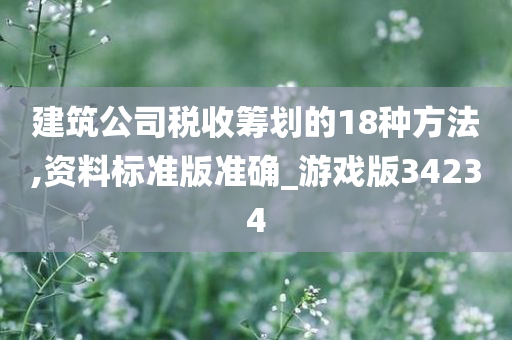 建筑公司税收筹划的18种方法,资料标准版准确_游戏版34234