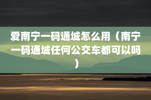 爱南宁一码通城怎么用（南宁一码通城任何公交车都可以吗）