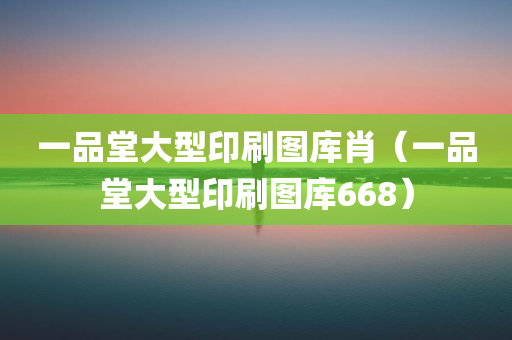 一品堂大型印刷图库肖（一品堂大型印刷图库668）